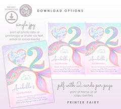 Mermaid 2nd Birthday Invitation, Under the Sea Party (Editable Template, Digital Download)