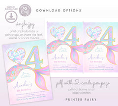 Mermaid 4th Birthday Invitation Editable Template, Under the Sea Party (Digital Download)