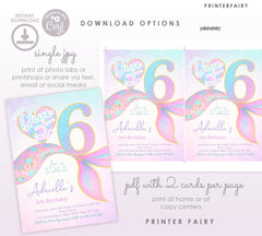 Mermaid 6th Birthday Invitation, Under the Sea Party (Editable Template, Digital Download)