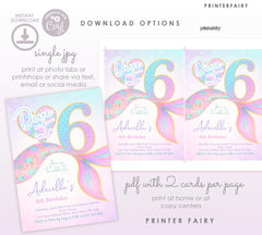 Mermaid 6th Birthday Invitation, Under the Sea Party (Editable Template, Digital Download)