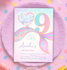 Mermaid 9th Birthday Invitation, Under the Sea Party (Editable Template, Digital Download)