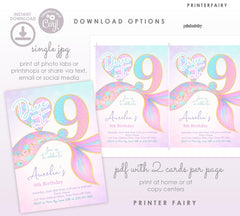 Mermaid 9th Birthday Invitation, Under the Sea Party (Editable Template, Digital Download)