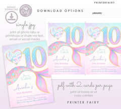 Mermaid 10th Birthday Invitation Template, Under the Sea Party (Digital Download)