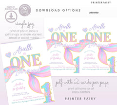 Mermaid 1st Birthday Invitation Template, Under the Sea Party (Digital Download)