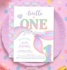 Mermaid 1st Birthday Invitation Template, Under the Sea Party (Digital Download)