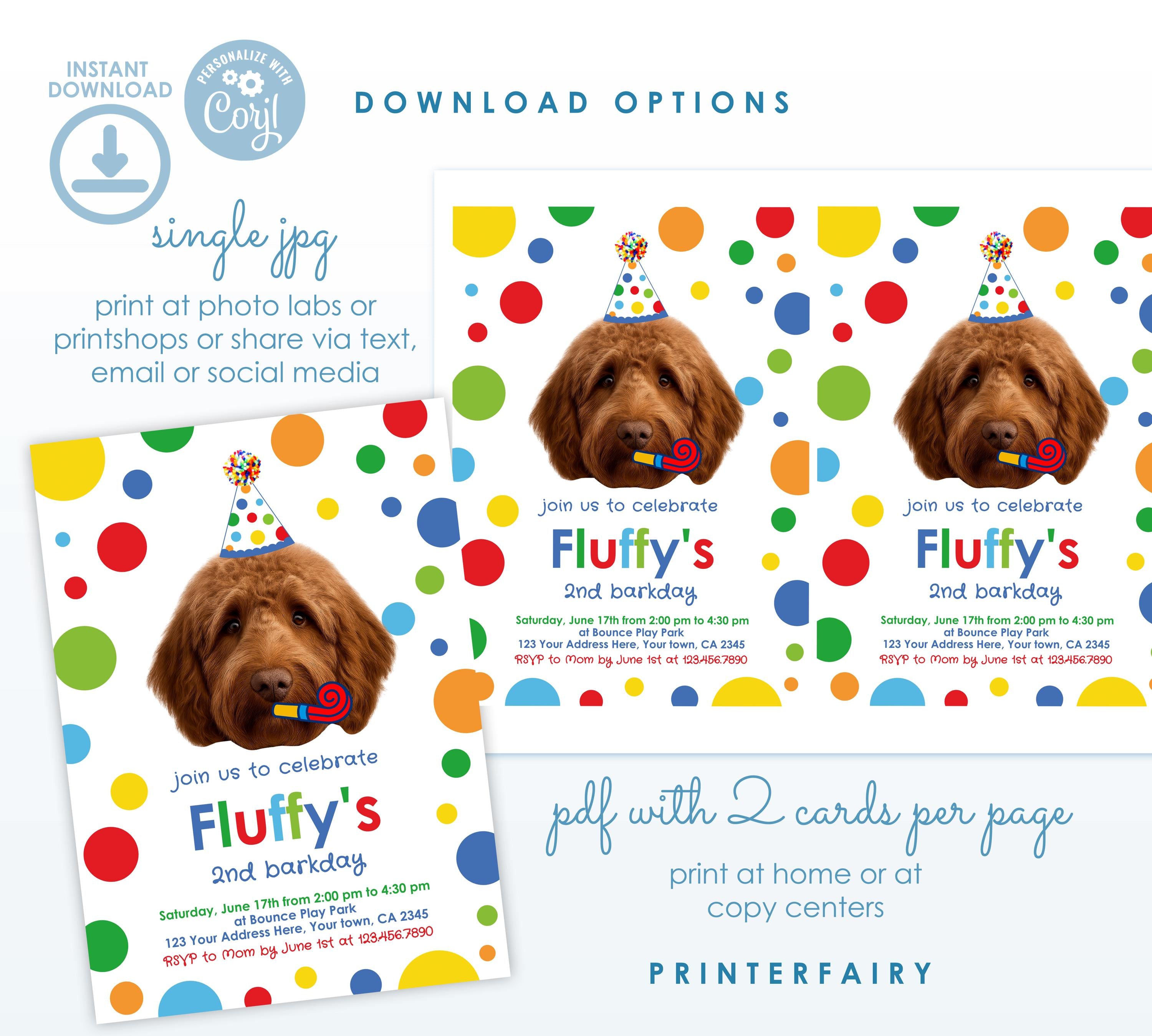 Dog Birthday Invitation with Photo, Editable Puppy Pawty Invite (Digital)
