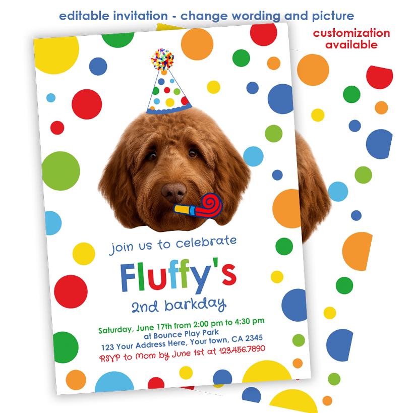 Dog Birthday Invitation with Photo, Editable Puppy Pawty Invite (Digital)