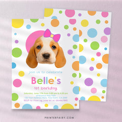 Dog Birthday Invitation with Photo, Primary Colors (Editable Template)