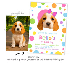 Dog Birthday Invitation with Photo, Primary Colors (Editable Template)