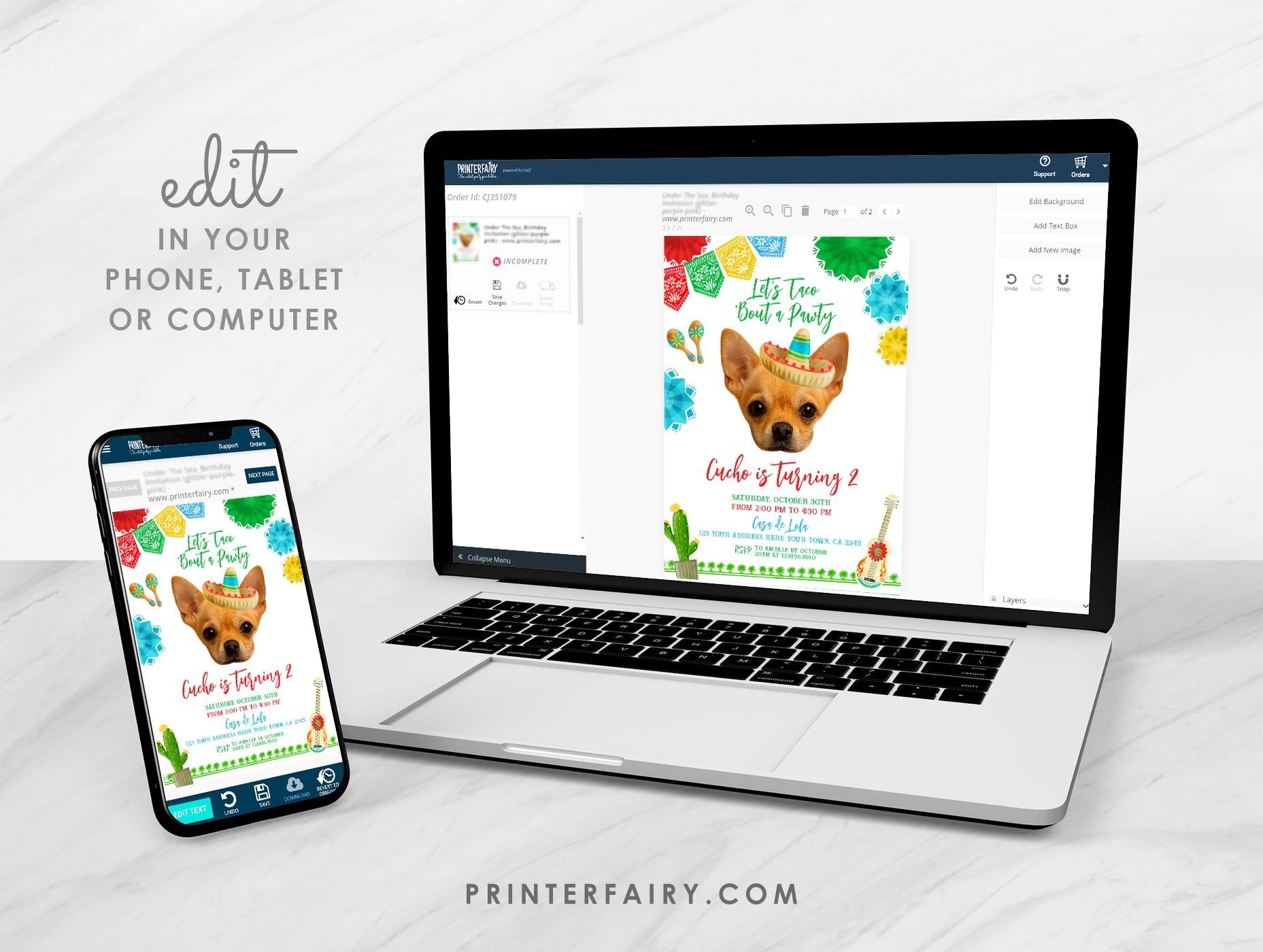 Cinco de Mayo Dog Birthday Invitation, Editable Fiesta Invite (Digital Download)