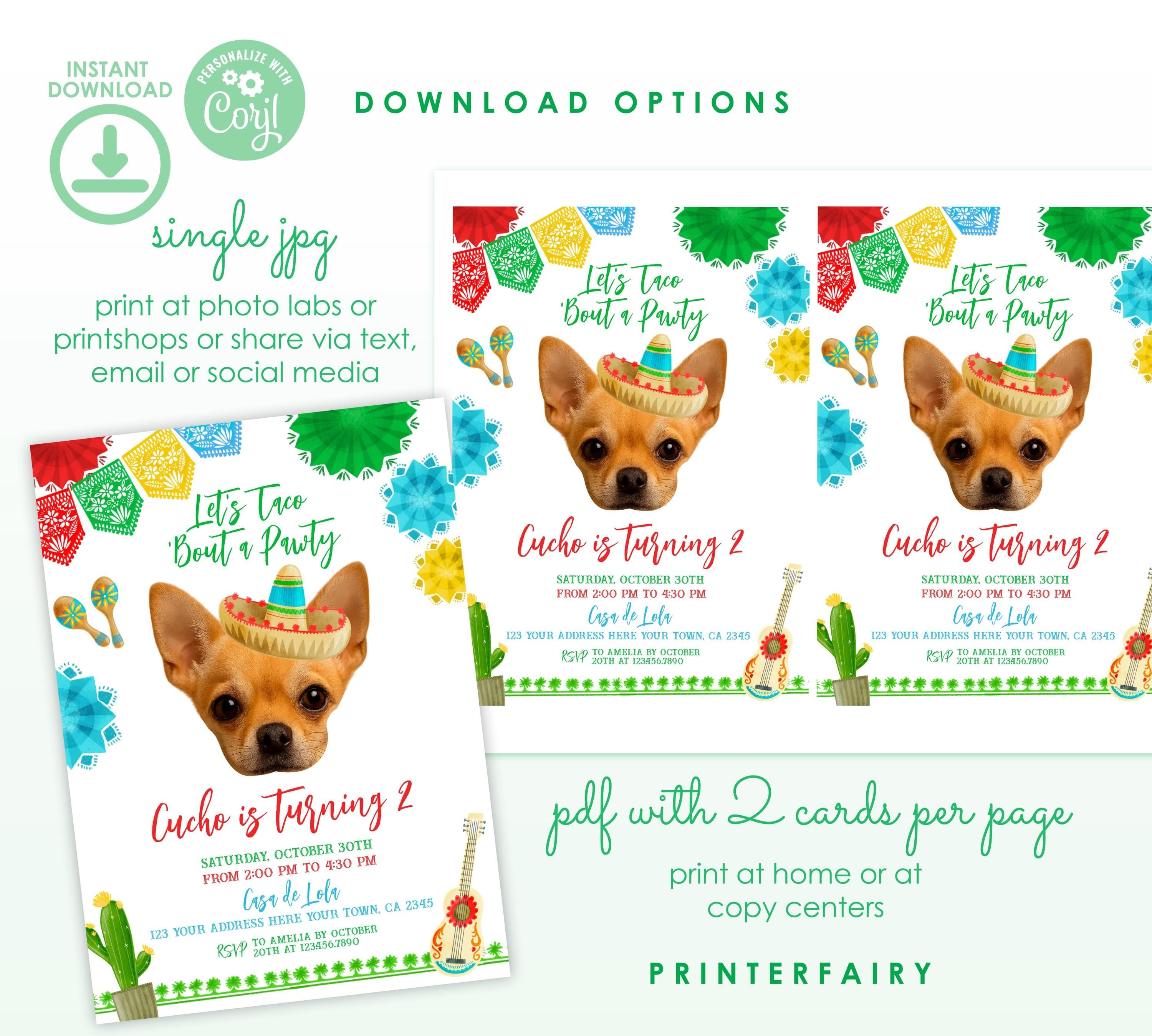 Cinco de Mayo Dog Birthday Invitation, Editable Fiesta Invite (Digital Download)