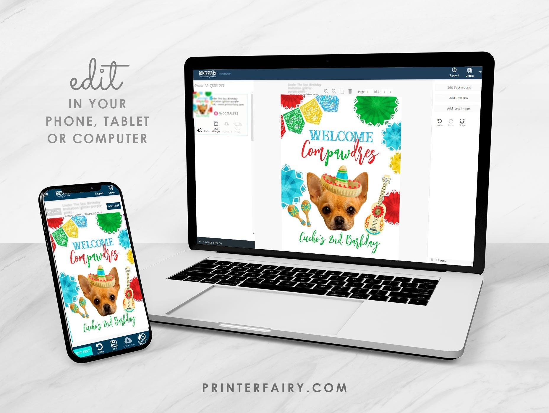 Cinco de Mayo Dog Birthday Welcome Sign, Photo Template (Digital Download)