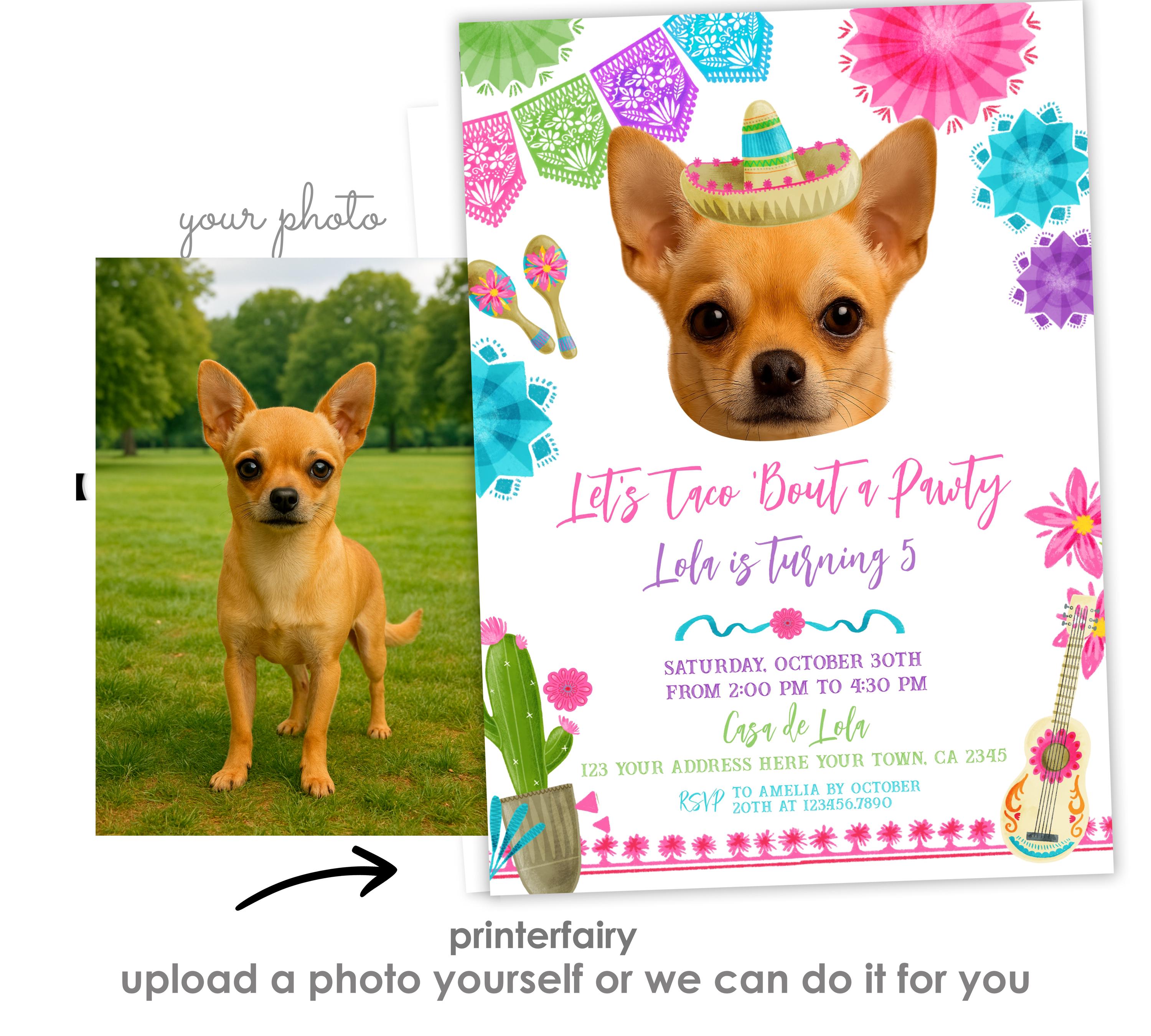Cinco de Mayo Dog Birthday Invitation, Editable Photo Template (Digital Download)