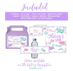 Shark Birthday Party Bundle: Editable Invitation, Banner, Sign (Digital Download)