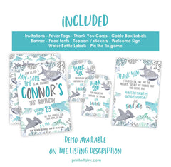 Editable Shark Birthday Party Bundle (Digital Download)