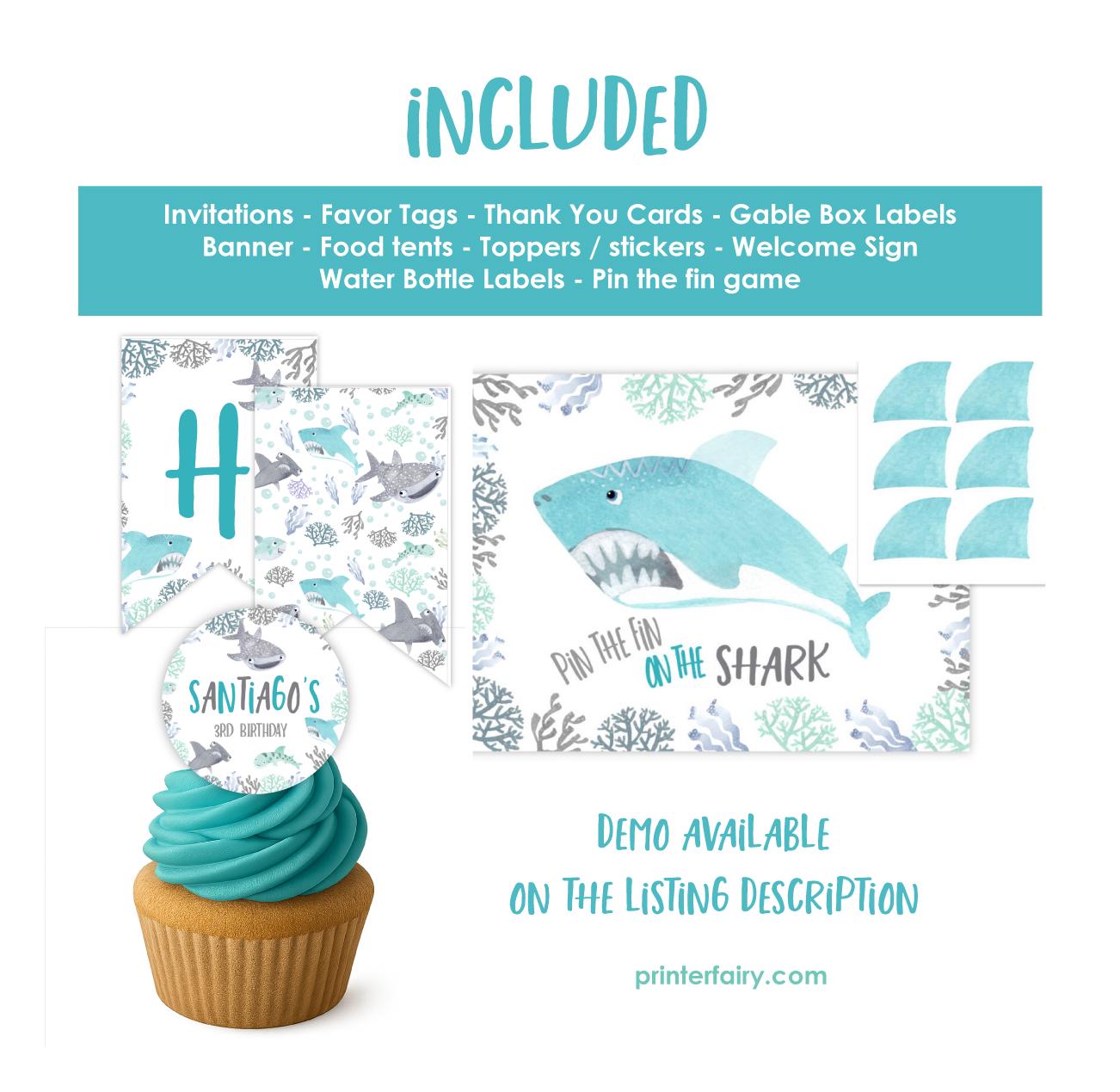 Editable Shark Birthday Party Bundle (Digital Download)