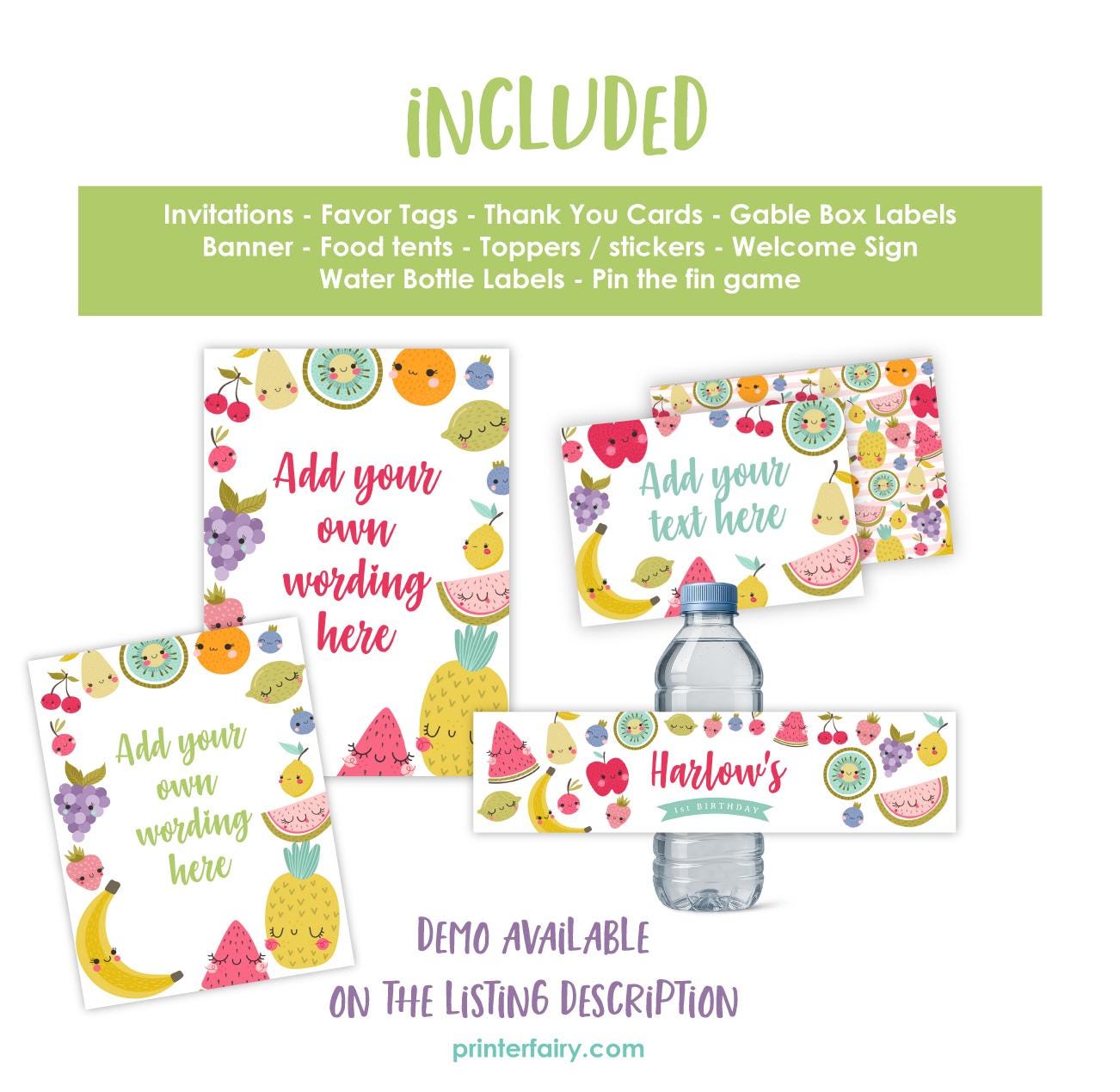Tutti Frutti 1ST Birthday Party Bundle Editable Templates for any age (Instant Download)