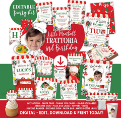 Little Meatball 2nd Birthday Party Kit, Italian Pizza (Editable Template)