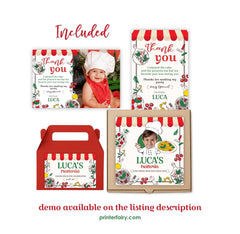 Little Meatball 2nd Birthday Party Kit, Italian Pizza (Editable Template)