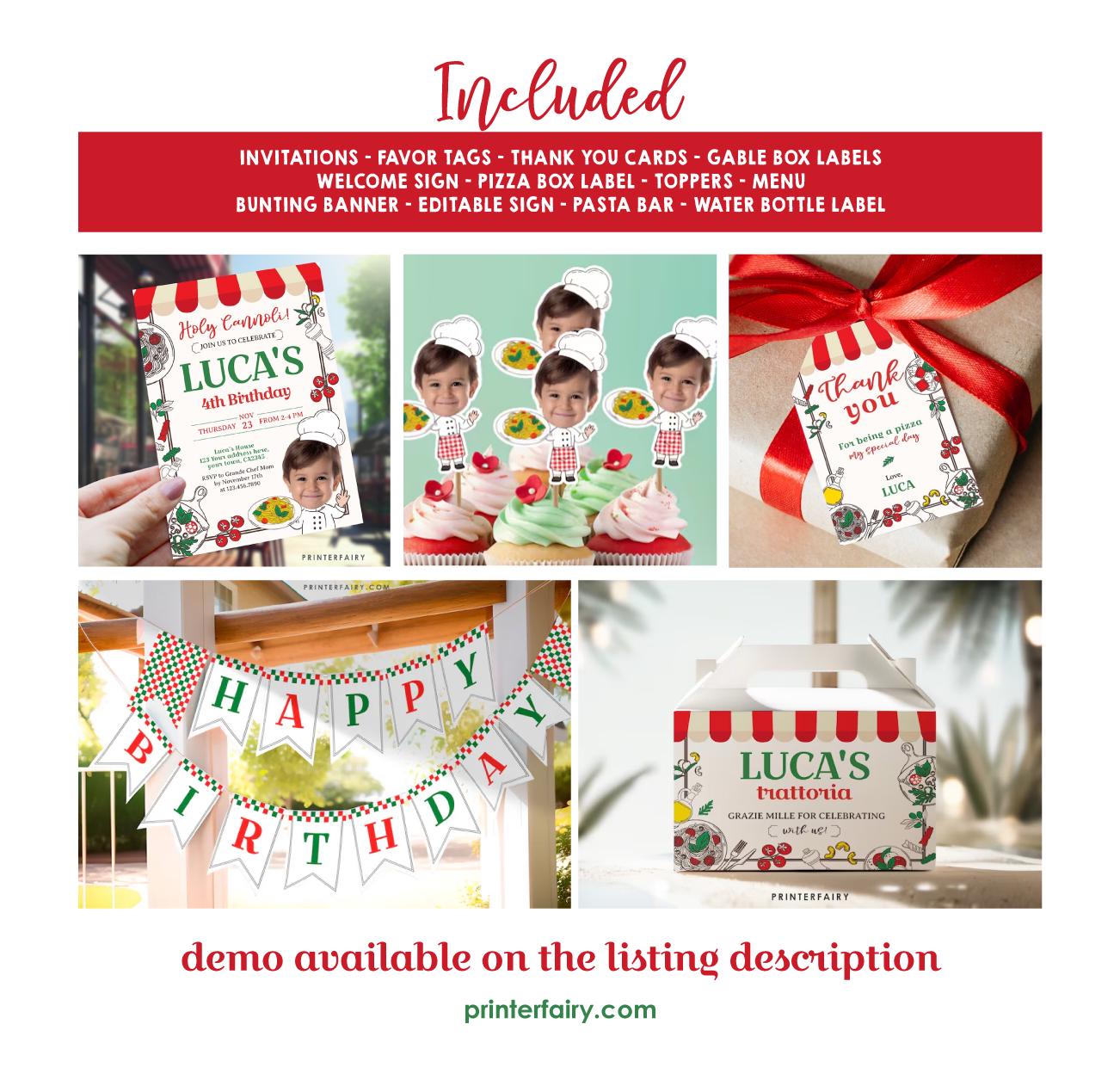 Italian Trattoria Birthday Party Kit, Editable Template (Instant Download)