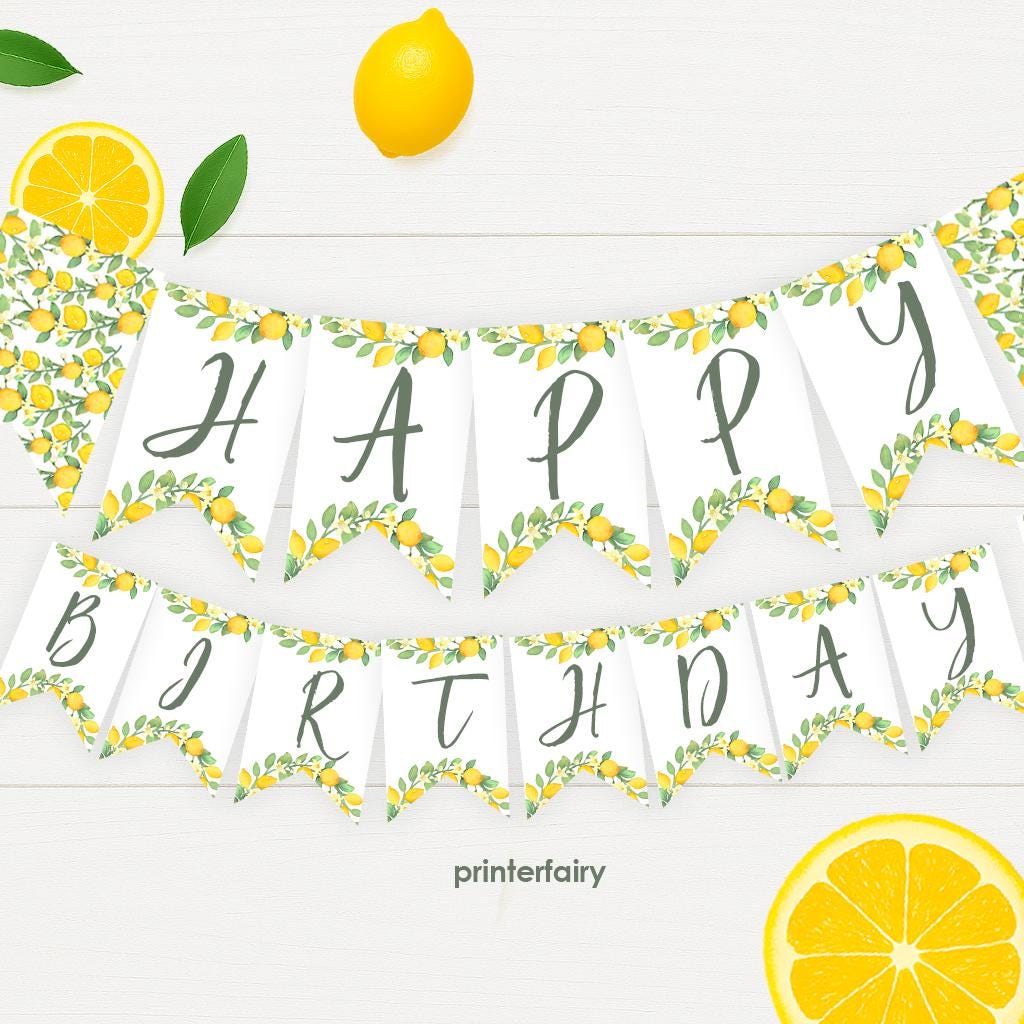 Lemon Birthday Banner, Editable Citrus Party Decor (Instant Download)