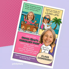 Comic Teacher Retirement Party Invitation, Photo Template (Instant Download)