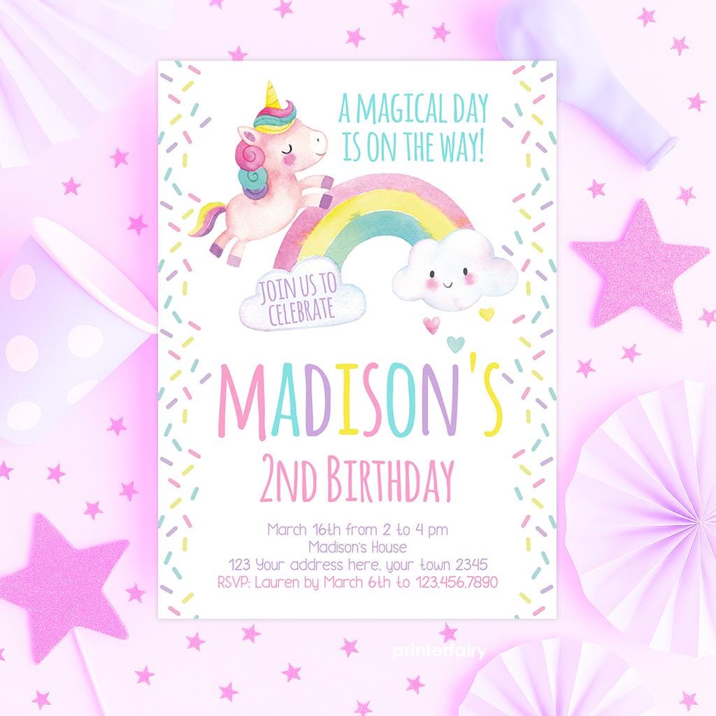 Editable Unicorn Birthday Invitation, Rainbow Sprinkles Party (Digital Invite)