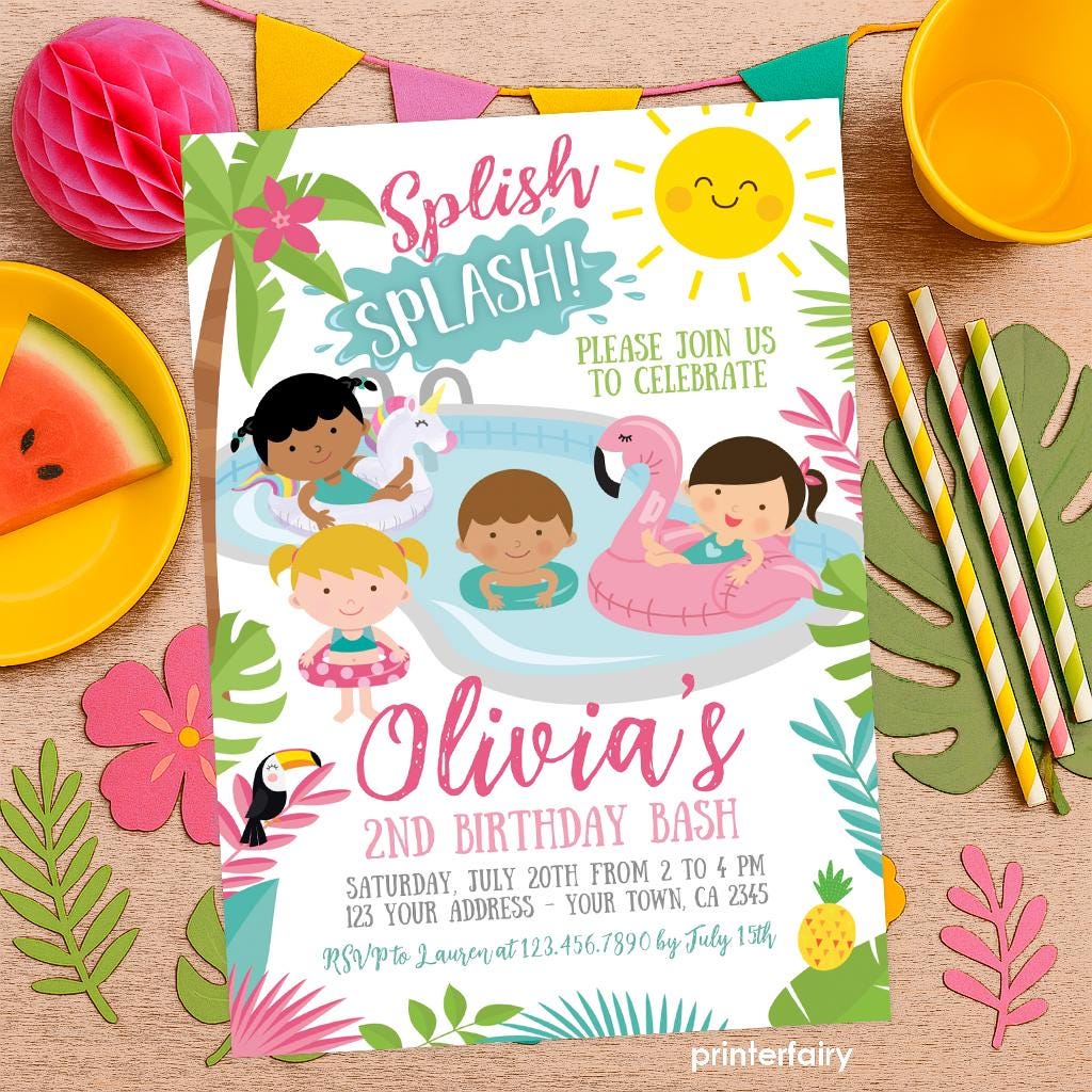 Flamingo Pool Party Invitation, Unicorn Float, Editable (Digital Download)