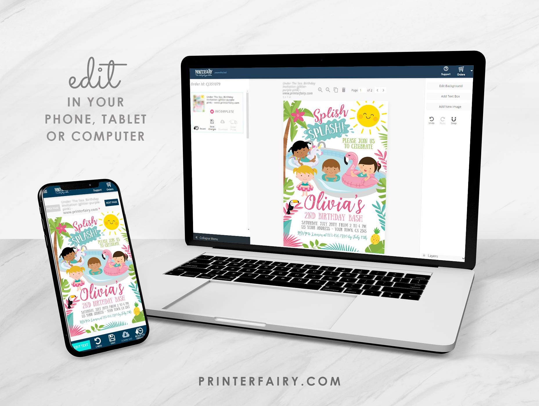 Flamingo Pool Party Invitation, Unicorn Float, Editable (Digital Download)