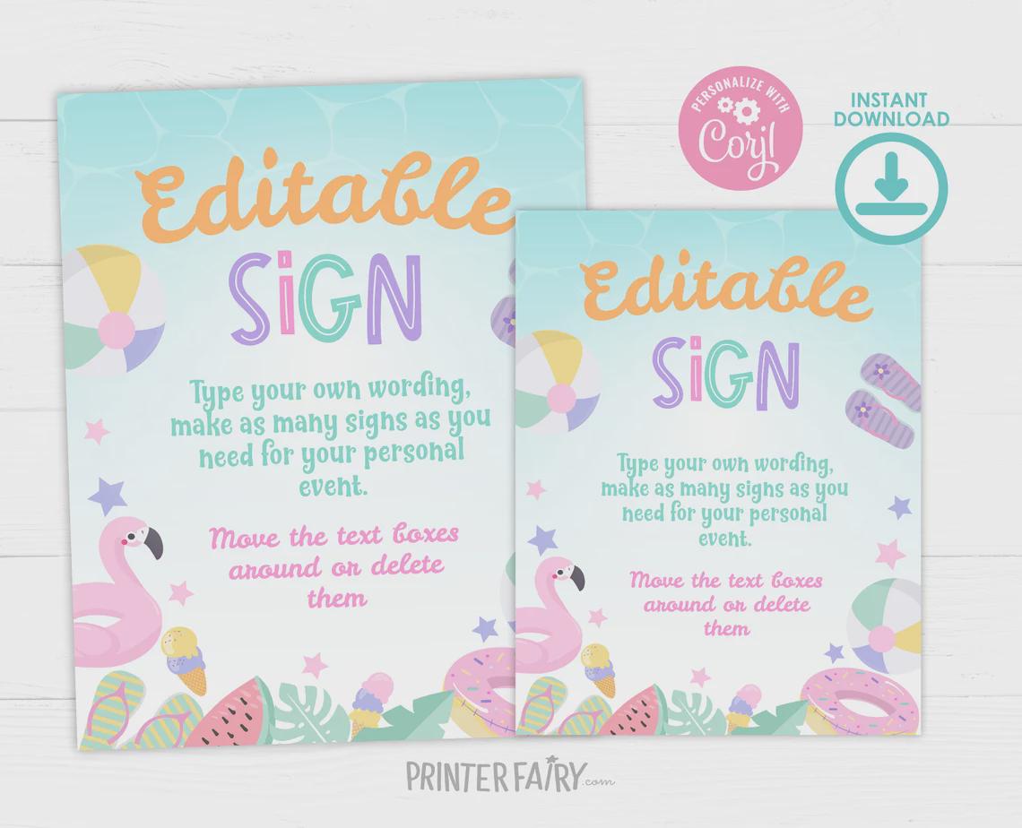 Pool Party Birthday Kit, Editable Summer Printables (Instant Download)