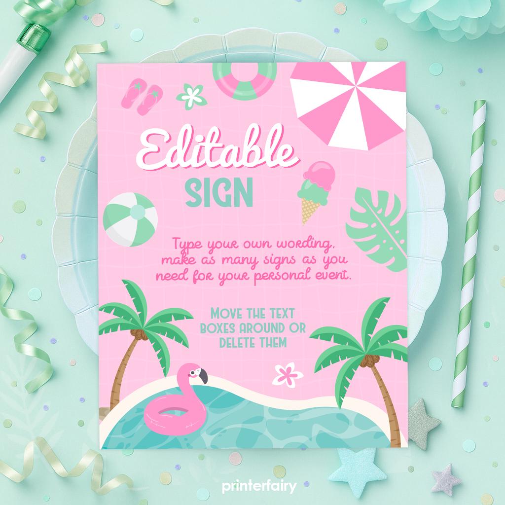 Pool Party Birthday Invitation Bundle, Flamingo Printables (Digital Download)