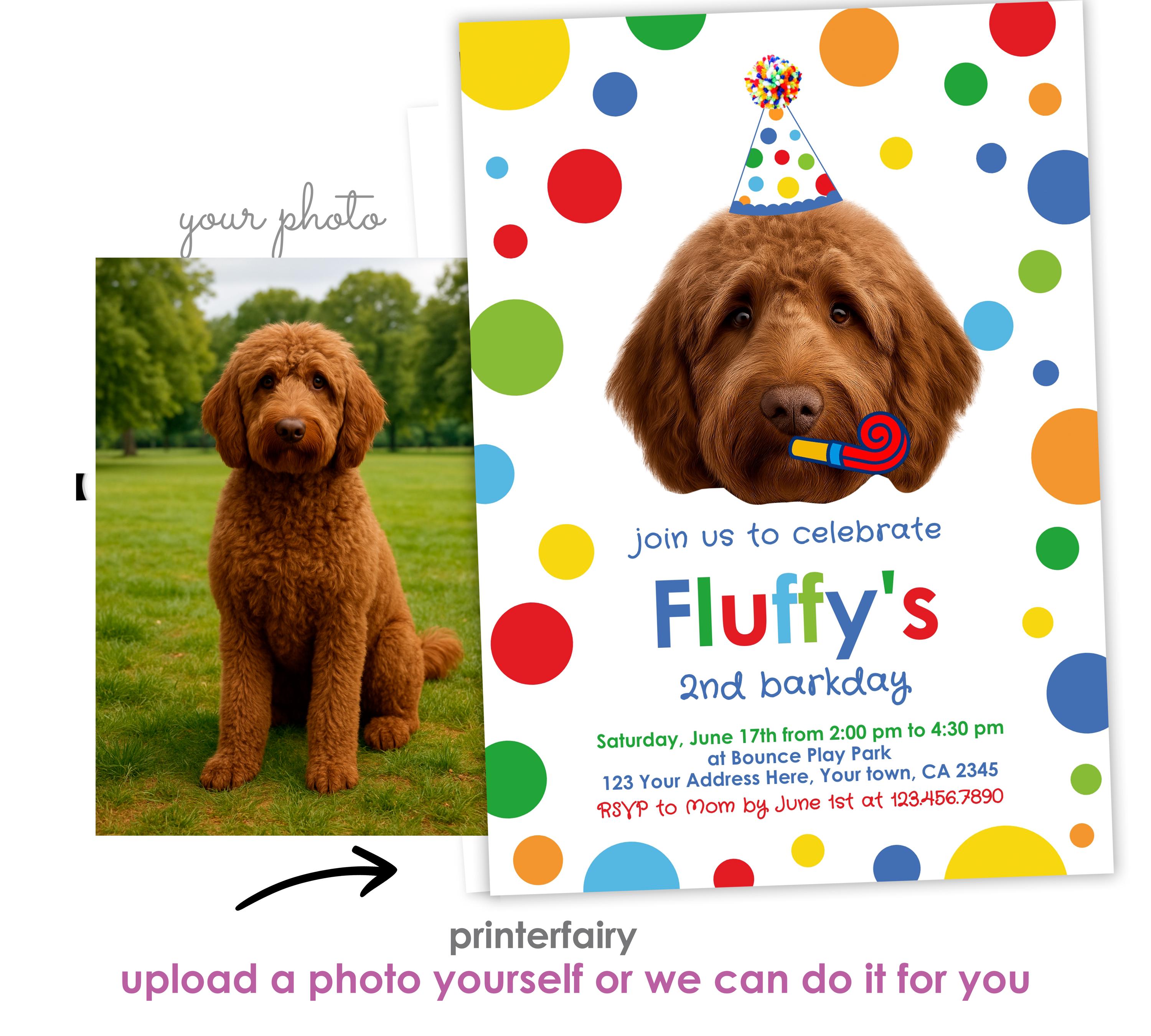 Dog Birthday Invitation with Photo, Editable Puppy Pawty Invite (Digital)