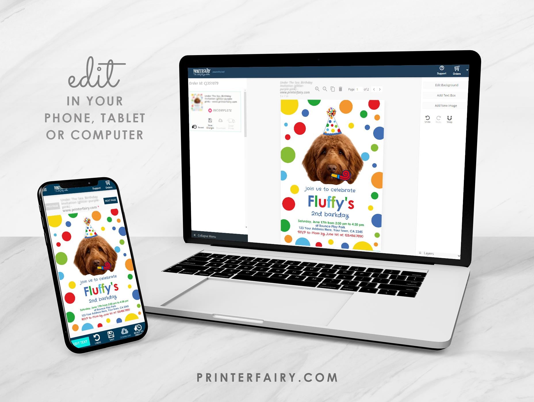 Dog Birthday Invitation with Photo, Editable Puppy Pawty Invite (Digital)