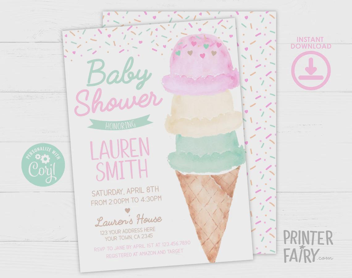 Ice Cream Baby Shower Bundle, Girl Sprinkle Party (Digital Download)