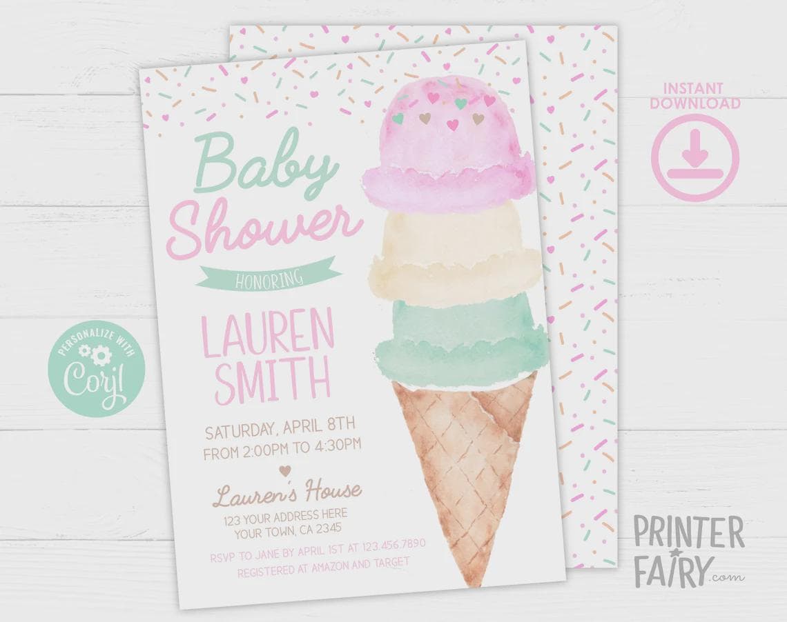 Ice Cream Baby Shower Bundle, Girl Sprinkle Party (Digital Download)