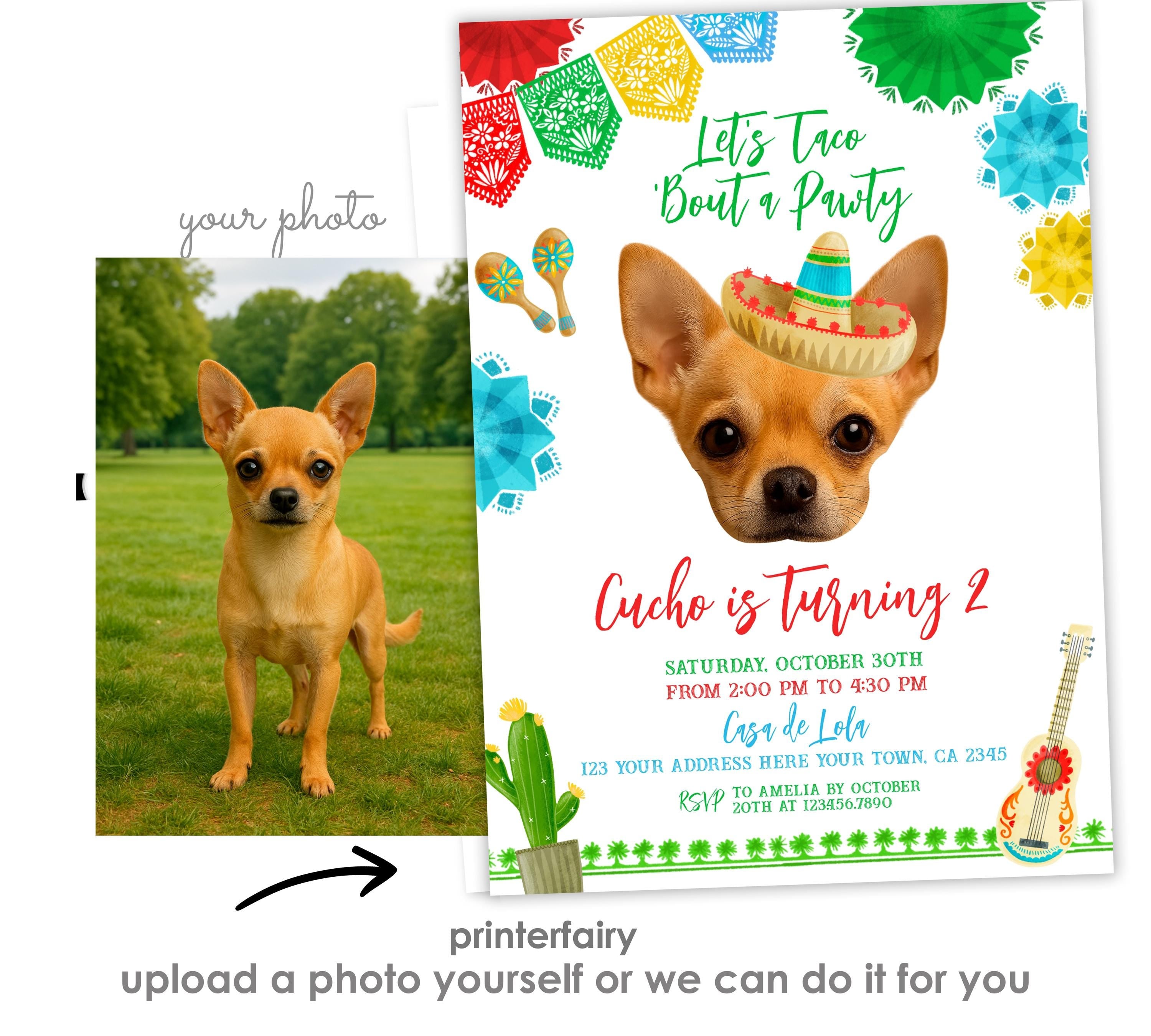 Cinco de Mayo Dog Birthday Invitation, Editable Fiesta Invite (Digital Download)