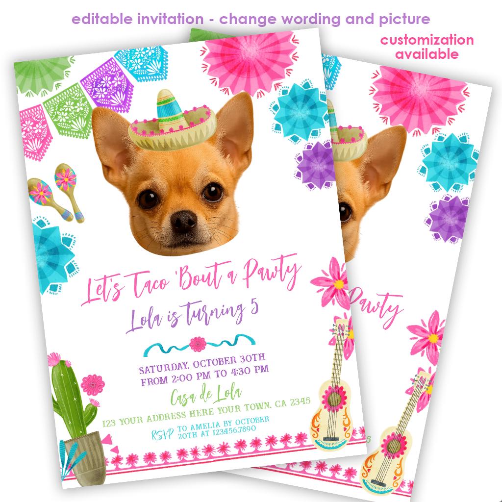 Cinco de Mayo Dog Birthday Invitation, Editable Photo Template (Digital Download)