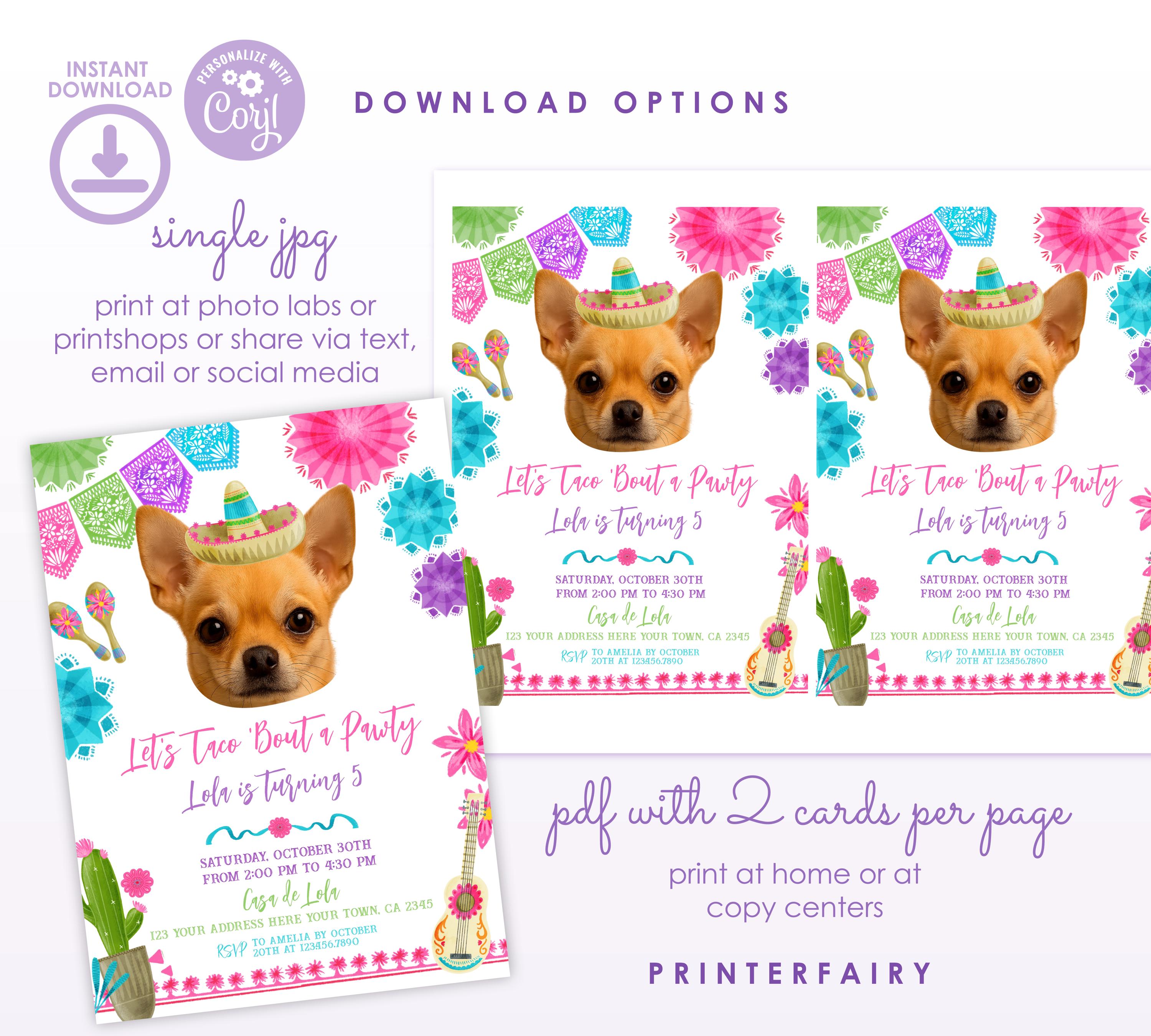 Cinco de Mayo Dog Birthday Invitation, Editable Photo Template (Digital Download)
