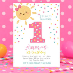 Sunshine 1st Birthday Invitation, Editable Summer Party Invite (Digital Download)