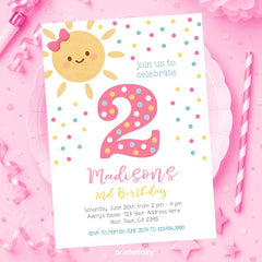 Little Sunshine 2nd Birthday Invitation, Summer Theme (Editable, Instant Download)
