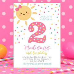 Little Sunshine 2nd Birthday Invitation, Summer Theme (Editable, Instant Download)