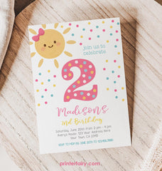 Little Sunshine 2nd Birthday Invitation, Summer Theme (Editable, Instant Download)