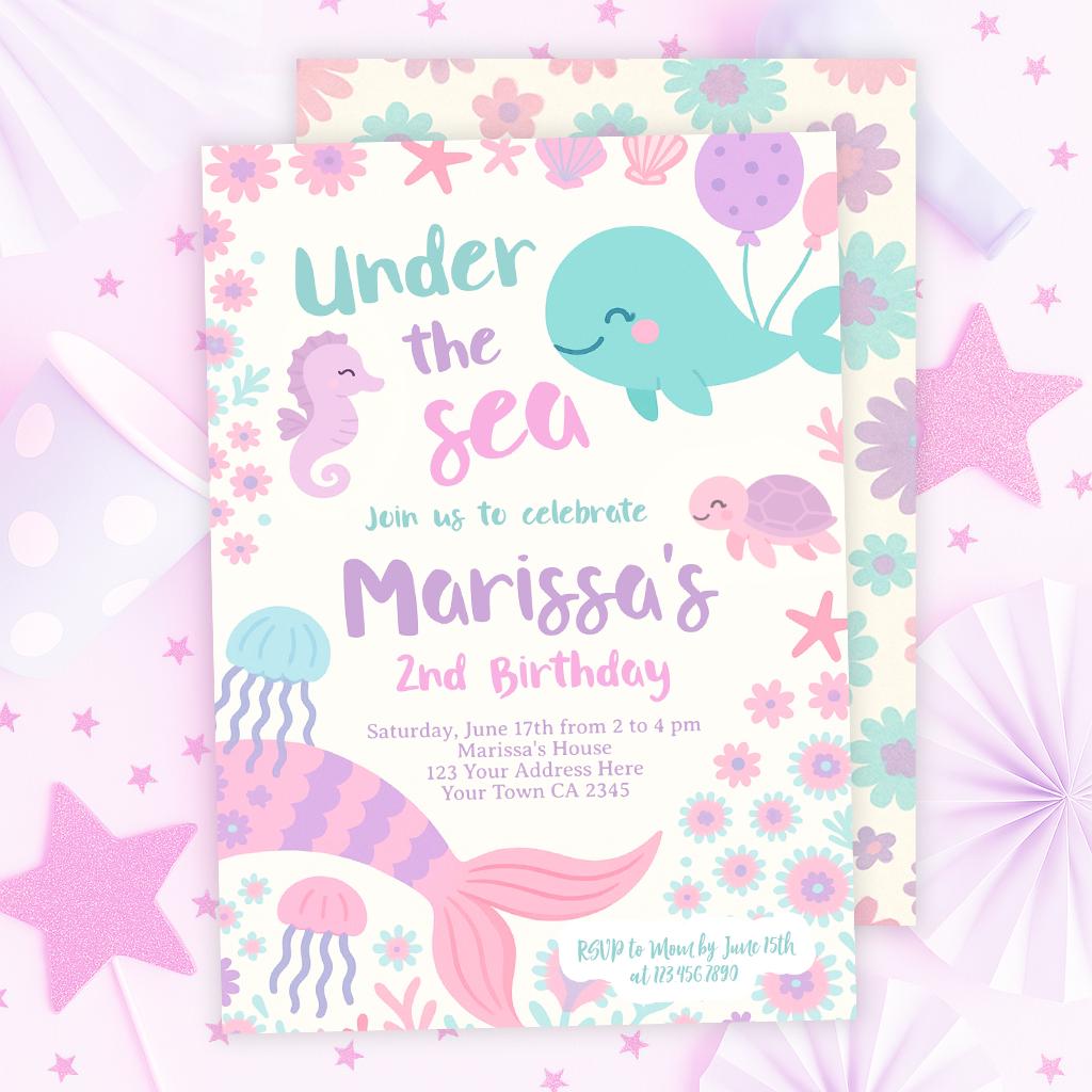 Under The Sea Birthday Invitation, Sea Animals, Editable Template (Instant Download)