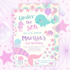 Under The Sea Birthday Invitation, Sea Animals, Editable Template (Instant Download)