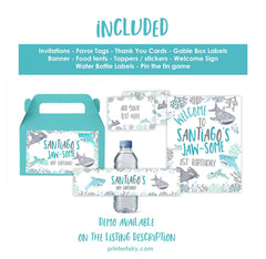 Editable Shark Birthday Party Bundle (Digital Download)