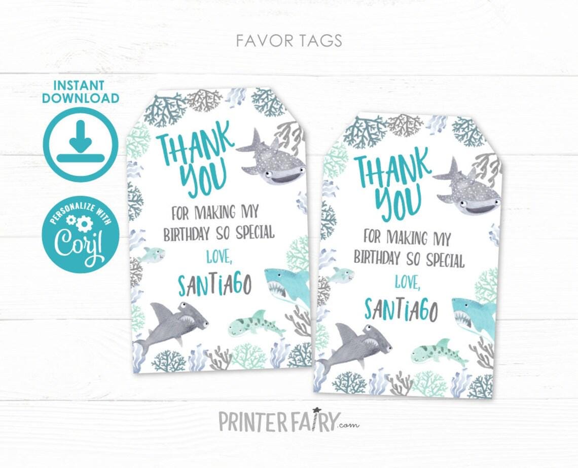 Shark Birthday Party Bundle (Digital Download) – Editable Invitation, Banner, Signs