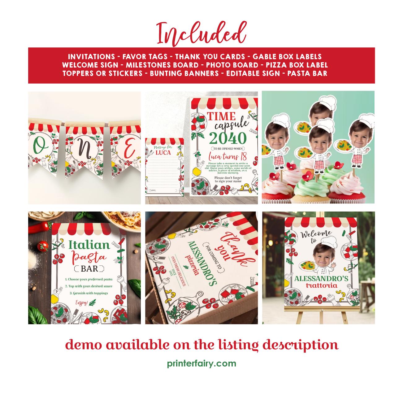 Little Meatball 1st Birthday Party Kit, Italian Theme (Editable, Instant Download)