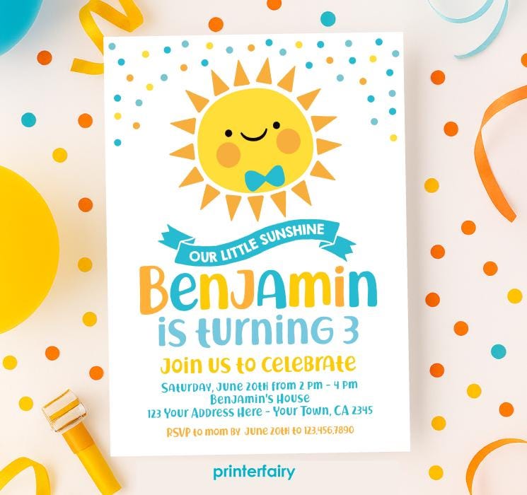 Little Sunshine Birthday Invitation, Editable Template (Instant Download)