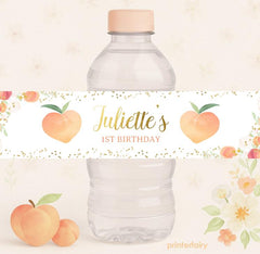 Peach Floral Birthday Water Bottle Labels, Editable Template (Instant Download)