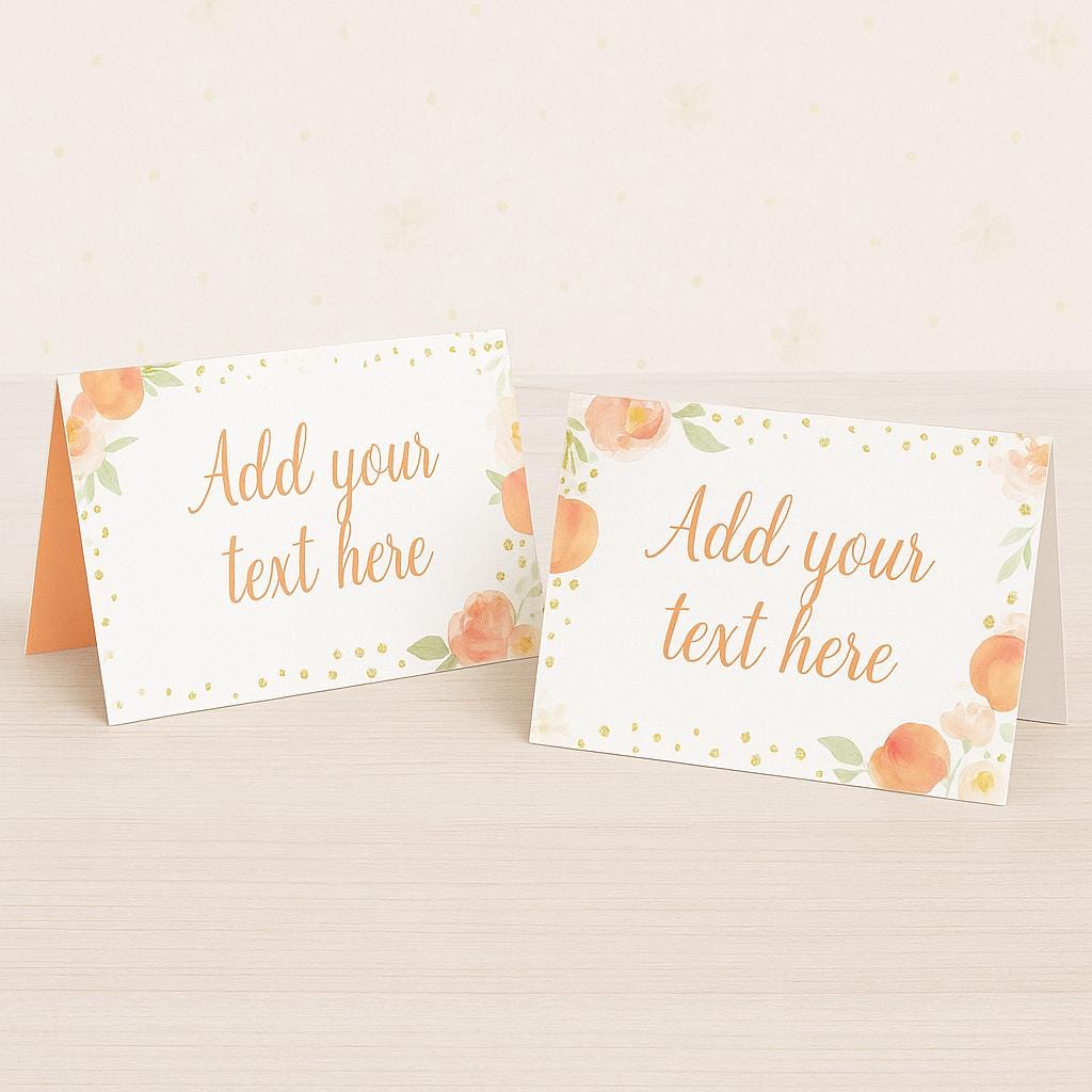 Peach Floral Food Tents, Girl Birthday Party Place Cards (INSTANT DOWNLOAD)